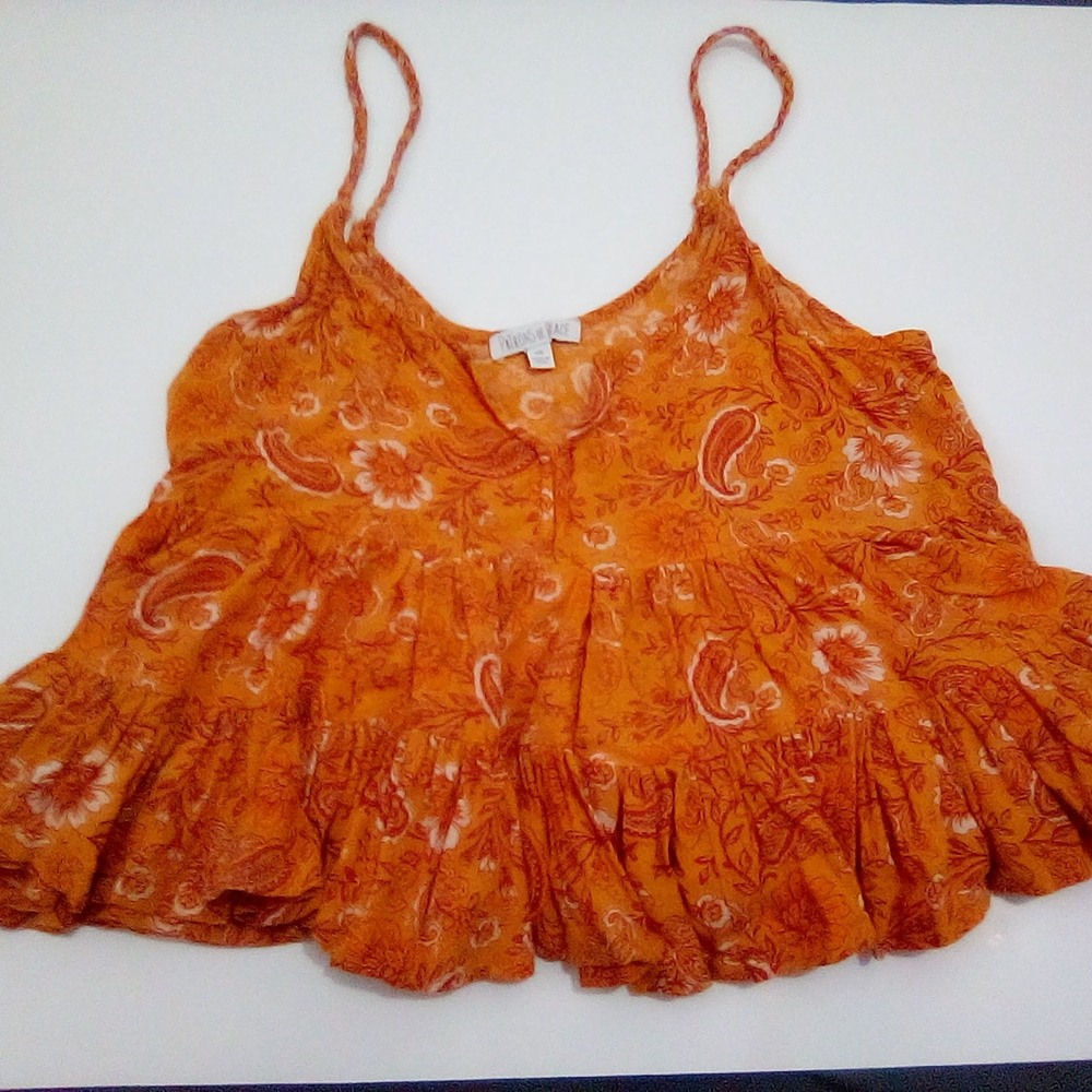 Patrons of Peace Orange Paisley Autumn Babydoll Cami Size XS Bohemian